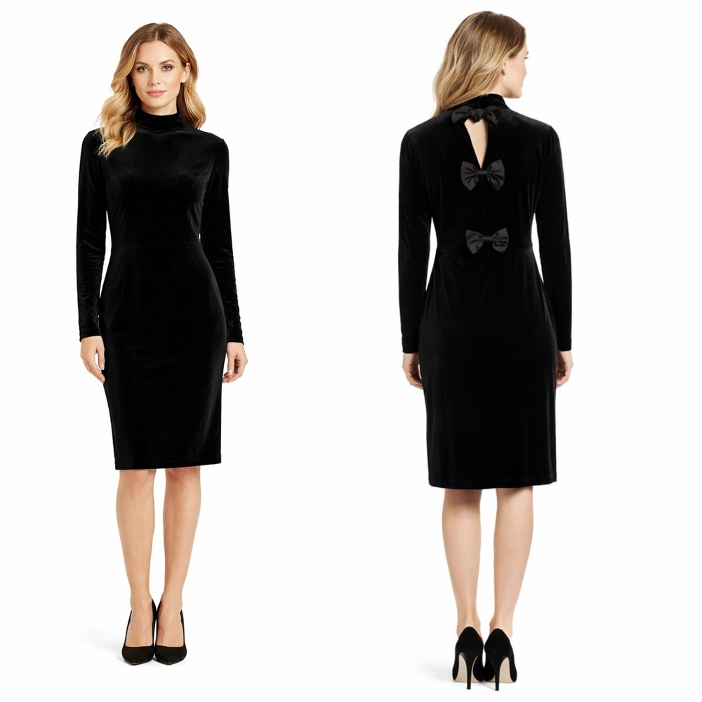 ModCloth NWT Black Velvet Mock Neck Long Sleeve Dress M Old Money Clean Girl